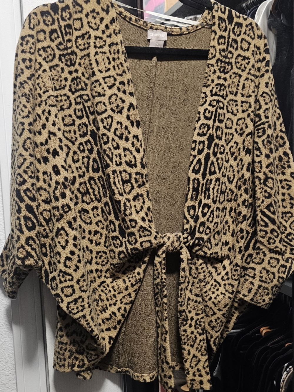 Chico's Leopard Tie-Front Cardigan - Tan/Black